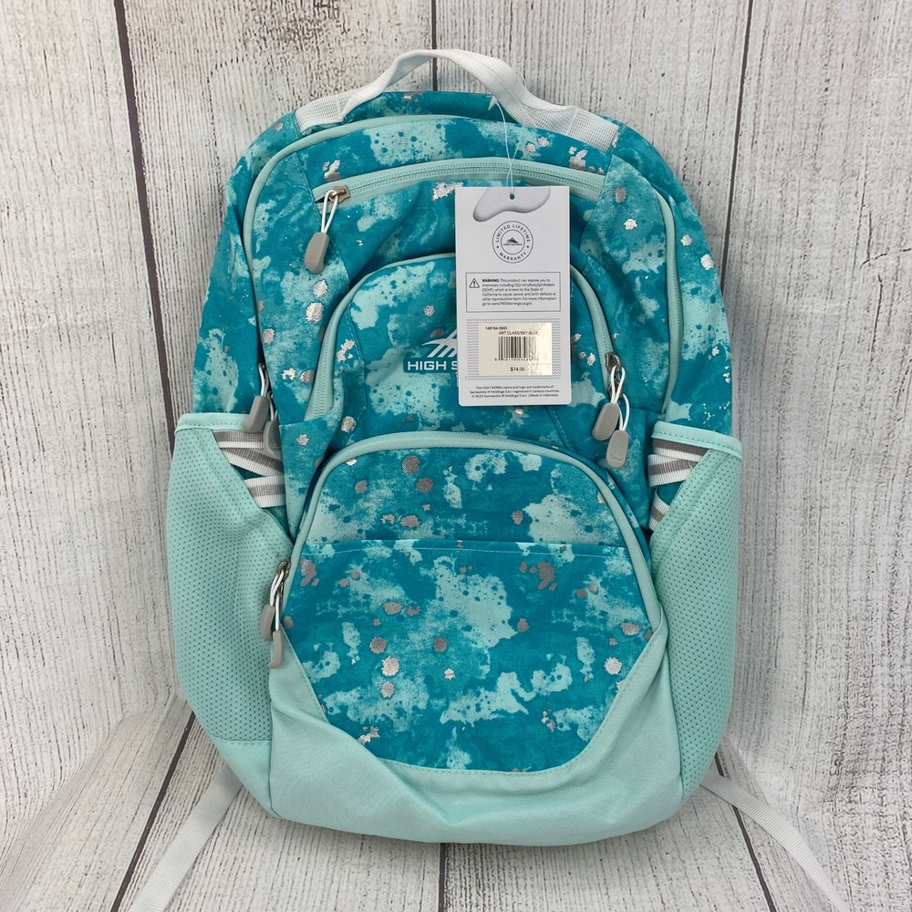 High Sierra Art Class Backpack Kids Sky Blue Silver Tie Dye Foil School Student